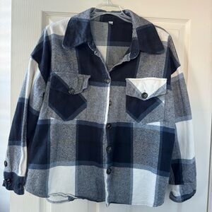 Plaid Button-Up Shirt in Blue and Gray